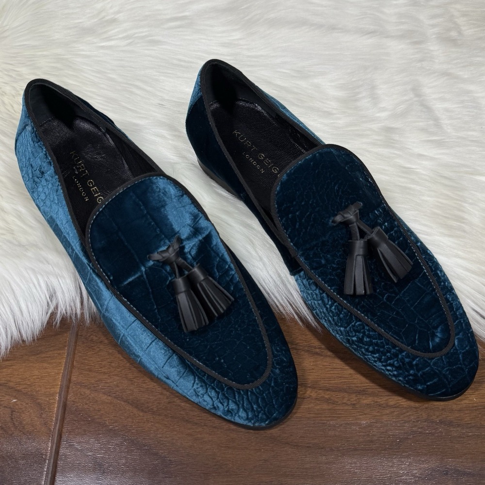 NEW Kurt Geiger Men's Size 41‎ / US 8 Teal Henry Quilted Velvet Loafers Shoe